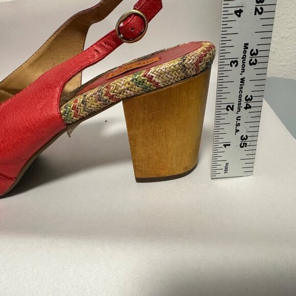 Miz Mooz Violin Red Leather Slingback Peep Toe Wood Block Heels Size 10 Pinup - Picture 2 of 11